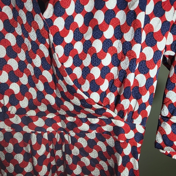 Milly Of New York Red Navy & White Geometric Faux-Wrap Dress Size 2 - Picture 5 of 8